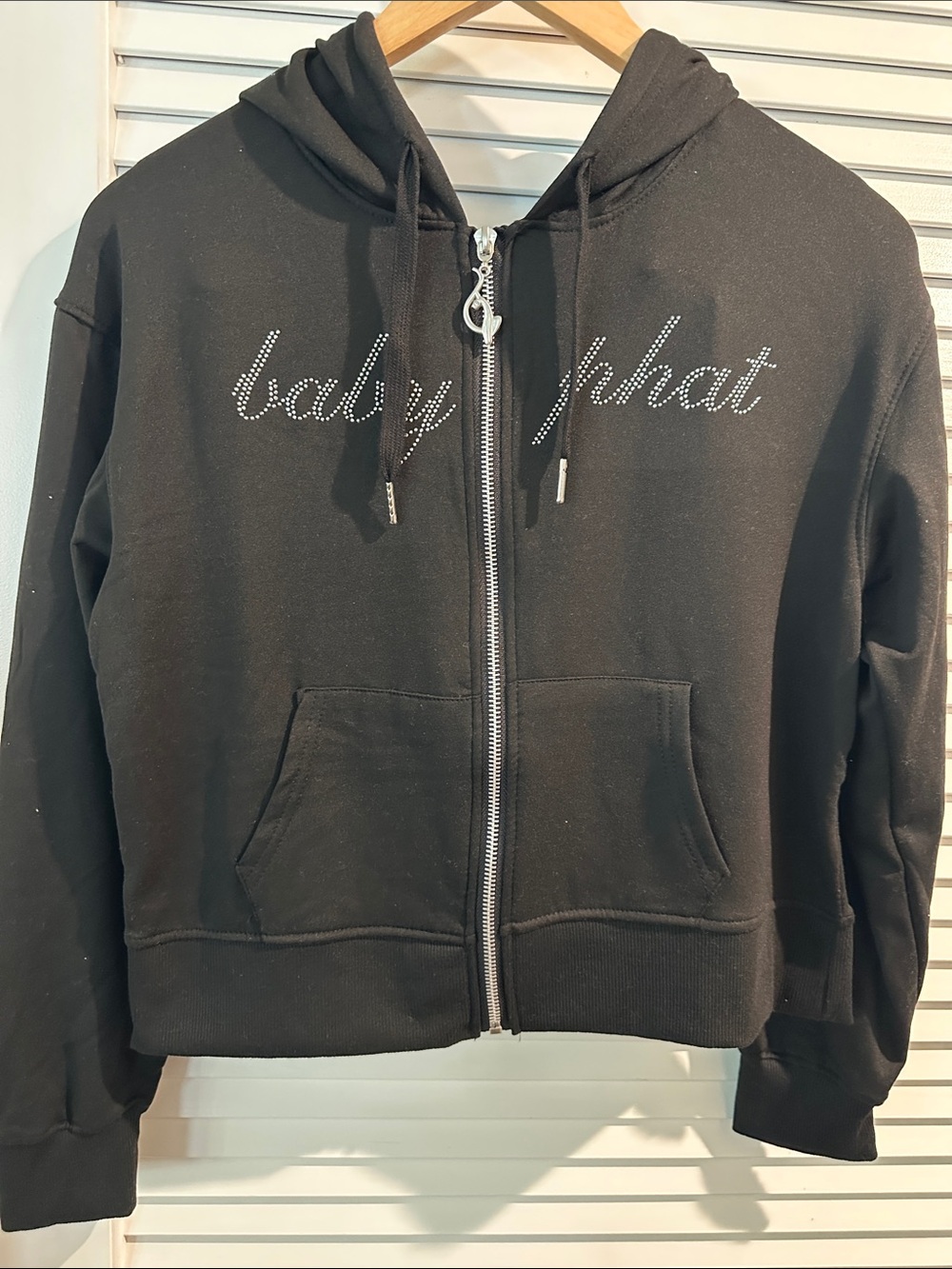 NWT Baby Phat Zip Down Black Hoodie with Two Front Pockets w/Baby Phat on front.